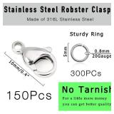 450Pcs No Tarnish Stainless Steel Lobster Claw Clasps & Jump Rings for Jewelry Making, Necklace Bracelet Findings & Supplies