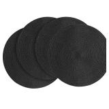 Floroom 15 Inch Round Braided Placemats Set of 4, Washable Heat Resistant Cotton Polyester Circle Place Mats for Kitchen Dining Table - Black
