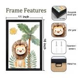 Cute Sun Lion Giraffe Quote Framed Wall Art Set of 4, 11x16 Boho Educational Animal Wall Sign for Baby Girl Kid Boy Toddlers, Wooden Inspirational Nursery Wall Decor Black