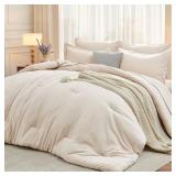 MUXHOMO 7 Pieces Queen Comforter Set, Soft Bed in a Bag Queen Size, All Season Bedding Set with Comforter, Flat Sheet, Fitted Sheet, Pillowcases & Shams, Beige