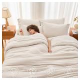 MUXHOMO 7 Pieces Queen Comforter Set, Soft Bed in a Bag Queen Size, All Season Bedding Set with Comforter, Flat Sheet, Fitted Sheet, Pillowcases & Shams, Beige