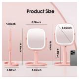 Horyliin Makeup Mirror with Lights - 10x/1x Magnifying Mirror with Light, Rechargeable Desk Mirror with 3-Color Lighting & Memory Function, 360° Adjustable Table Mirror, Gift for Women (Pink)