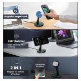 Magnetic Wireless Charger Stand 15W Fast Mag-Safe Charger for iPhone 17/17 pro/ 17 Air/ 17 pro max 16/15/14/13/12 Series Magnet Wireless Charging Station/Pad with Sleep-Friendly Light for AirPods