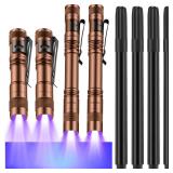 Tegeme 8 Pcs Black Light Markers Set 4 Invisible Ink Pen 4 Mini UV Flashlights Invisible Ink Marker Disappearing Pen for Spy Gadgets Secret Message Gift Party Favors(Bronze and Black)