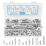 Besitu 252Pcs Hex Bolts and Nuts Assortment Kit, 1/4-20, 5/16-18, 3/8-16 Assorted Bolts Nuts and Washers Kit, 304 Stainless Steel Machine Screw Sets with Case