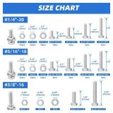 Besitu 252Pcs Hex Bolts and Nuts Assortment Kit, 1/4-20, 5/16-18, 3/8-16 Assorted Bolts Nuts and Washers Kit, 304 Stainless Steel Machine Screw Sets with Case