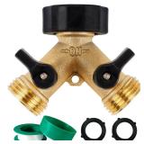 Biswing Garden Hose Splitter 2 Way, Heavy Duty Brass Connector Tap Splitter, Y Splitter 2 Valves with 2 Extra Rubber Washers