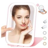 Koolstuffs Travel Mirror with Light, Rechargeable Portable Makeup Mirror with Battery-Powered, 3 Colors LED Lighting, Dimmable Touch Screen Vanity Lighted Mirror