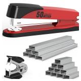 Metal Stapler Heavy Duty 50 Sheet Capacity with 1750 Staples and Staple Remover, Full Strip Staplers for Desk, No Jam, Non-Slip for Office & Classroom, Red