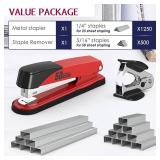 Metal Stapler Heavy Duty 50 Sheet Capacity with 1750 Staples and Staple Remover, Full Strip Staplers for Desk, No Jam, Non-Slip for Office & Classroom, Red