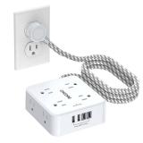 Surge Protector Power Strip - CHCORE 5Ft Braided Extension Cord with 8 Outlets with 4 USB (2 USB C) Charging Ports, Flat Plug Multi Plug Outlet Extender Charging Station for Home Office, ETL, White