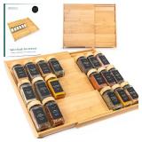 EDELHAUS Bamboo Spice Drawer Organizer - Expandable 4 Tier Spice Rack (Need 3\" Deep Drawer) 12\" to 24\" Wide, Seasoning Organizer, Organization Seasoning Rack insert (Jars Not Included)