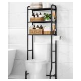 Kitsure Over Toilet Storage Rack - Metal Over Toilet Bathroom Organizer Shelf, Over The Toilet Storage Cabinet with Paper Holder and Hooks, Bathroom Cabinet for Laundry, Black, 3 Tiers (63.2\" H)
