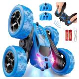 QUNREDA Remote Control Car, RC Cars Toys for Kids Ages 6-12, 4WD Stunt Car with LED Lights & 360° Flips, 2.4GHz, Upgraded USB-C Modular Batteries, 8-10 Year Old Boys Birthday Gift 1-Blue
