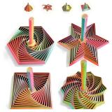 4PCS 3D Printed Fidget Toys for Adults Multi-Layer Geometric Shapes with Handle, ASMR Clicking Sound, Stress Relief Toy for Anxiety & Focus (Gold, Green, Purple, Rainbow Finish)