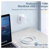 Azacvb Mac Book Pro Charger - 118W USB C Fast Charger Power Adapter Compatible with MacBook Pro & MacBook Air 13, 14, 15, 16 inch, M1 M2 M3 M4 M5, New ipad Pro and All USB C Device, 6.6ft Charge Cable