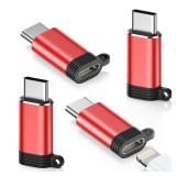 Lightning to USB C Adapter 4 Pack - Fast Charging & Data Transfer USB Type C to Lightning Charger Connector Compatible with iPhone 15/16/17 Pro Max/Plus, Samsung, Pixel - (Not for Audio/OTG)-Red