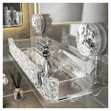 AYWSTC Shower Caddy Suction Cup, Wall Mounted Suction Shower Rack Organizer, No Drilling Clear Shelf Basket with 4 Movable Hooks, Bathroom Storage Rack Suitable for Smooth Walls