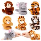Gemscream Stuffed Animal Slap Bracelets for Kids, Easter 8 Inch Animal Wrist Cute Snap Bracelets in Bulk Birthday Gifts for Boys and Girls Kids Bulk Item Pet Adoption Party Favors(Wild Animals) 5 Pack