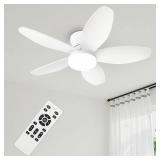 Yoedivu Small Ceiling Fans, 35 Inch Low Profile Ceiling Fan White Flush Mount Ceiling Fans with Lights and Remote,with 5 Reversible Blades 6 Wind Speeds, Modern Ceiling Fan for Bedroom Kitchen
