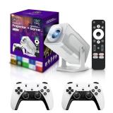 HCS350 Pro Projector and game,Retro 4K Smart Game Projector 1280*1080P Built-in 30000 Games,Portable video game with 2 Wireless Controllers,5G WiFi Bluetooth,HDMI,Android 12,home theater,office-White