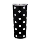 kate spade new york Cute Stainless Steel Mug, 24 Ounce Travel Tumbler, Double Wall Insulated Cup with Lid, Picture Dot (Black/White)