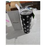 kate spade new york Cute Stainless Steel Mug, 24 Ounce Travel Tumbler, Double Wall Insulated Cup with Lid, Picture Dot (Black/White)