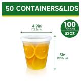 Dealusy 50 Set 32 oz Deli Containers with Lids, Leak-Proof BPA Free Plastic Take Out Bowls, Food Storage Containers for Takeout Meal Prep Storage, Freezer, Microwave & Dishwasher Safe