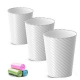 Bathroom Trash Can, 3 Pack 1.8 Gallons Small Trash Can with Trash Bags, Bathroom Garbage Can, Plastic Trash Bin, Round Waste Basket for Living Room, Bedroom, Office, Kitchen, Compact Space (White)