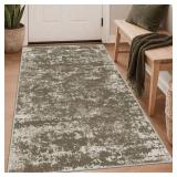 TTelephant 3x5 Area Rug Washable Entryway Rug Non Slip Abstract High-Stain Resistance No Pile Lightweight High-Stain Resistance Throw Rugs Carpet for Kitchen, Entrance, Foyer, Bedside, Mudroom, Brown