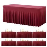 6 Pack Burgundy Spandex Tablecloth for 8 Foot Rectangle Tables, Wrinkle Free Fitted Table Cloth Cover 8FT Maroon Stretchy Tablecloths with Skirt for Parties Weddings Birthday Banquet Baby Shower