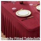 6 Pack Burgundy Spandex Tablecloth for 8 Foot Rectangle Tables, Wrinkle Free Fitted Table Cloth Cover 8FT Maroon Stretchy Tablecloths with Skirt for Parties Weddings Birthday Banquet Baby Shower