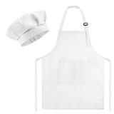 Morcheiong Kids Chef Hat and Apron Set, Adjustable White Children