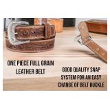 F&L CLASSIC mens Western full grain Leather belt Strap w/Snaps for Interchangeable Buckles, USA,7-941-06-size 38