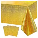 4 Pack Gold Iridescence Plastic Tablecloths Shiny Disposable Laser Table Covers 54\" x 108\" Sequin Holographic Foil Tablecloths for Birthday, Wedding, Party, Picnic, Buffet, Holiday Decorations