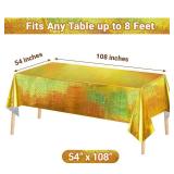 4 Pack Gold Iridescence Plastic Tablecloths Shiny Disposable Laser Table Covers 54\" x 108\" Sequin Holographic Foil Tablecloths for Birthday, Wedding, Party, Picnic, Buffet, Holiday Decorations