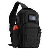 Rover Sling Pack Tactical Shoulder Sling Bag Backpack with Bottle Holder Crossbody Chest Bag, Black