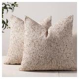 DEZENE Striped Throw Pillow Covers 18x18 Set of 2 Beige Textured Boucle Chic Morden Boho Accent Farmhouse Square Decorative Couch Pillow Covers for Home Decor Bed Sofa Living Room