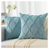 decorUhome Spring Euro Sham Throw Pillow Covers 22x22 Inch Set of 2, Soft Plush Faux Fur Wool Aqua Accent Couch Pillow Covers for Modern Farmhouse Bed Sofa Living Room