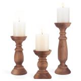 Rustic Wooden Pillar Candle Holders Set of 3, 12