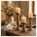 Rustic Wooden Pillar Candle Holders Set of 3, 12