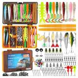 PLUSINNO Fishing Lures, 137Pcs Tackle Box with Tackle Included, Crankbaits, Spoon, Hooks, Weights & Other Accessories, Fishing Bait Lure Gear Kit Gift for Men Bass Freshwater
