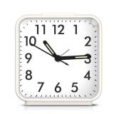LOFICOPER Analog Alarm Clock for Bedroom, Small Travel Alarm Clock, Battery Operated Bedside Clock with Night Light, Snooze, Ascending Beep Sounds, White