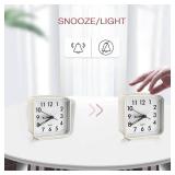 LOFICOPER Analog Alarm Clock for Bedroom, Small Travel Alarm Clock, Battery Operated Bedside Clock with Night Light, Snooze, Ascending Beep Sounds, White