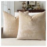 MIULEE Velvet Throw Pillow Covers Set of 2, Soft Neutral Decorative Pillow Cases with Luxurious Textured Vintage Cushion Covers for Home Decor Couch Sofa Bed,Beige 18x18 inch