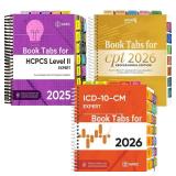 Index Tabs for AMA CPT Book, ICD-10 Code, HCPCS Level II, 3-Set Bundle 2026/2025 Medical Coding Tabs,Color-Coded with Alignment Card&Page Sheet & Bookmark, Laminated Durable (Book Not Included)