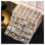 SPAKOWN Earring Organizer, Acrylic Jewelry Holder Organizer with 5 Drawers Stackable Earring Storage Case Jewelry Boxes for Women (Clear)