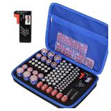 stukcaze Battery Organizer Storage Case with Tester for AA AAA C D 9V Battery Holder 7 Batteries Variety Pack 111 Batteries Mesh Bag (Batteries Not Included) (black-blue)