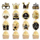 Black Gold Birthday Supplies,Black Birthday Party Cupcake Toppers for Gift Party Favors Kid