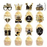 Black Gold Birthday Supplies,Black Birthday Party Cupcake Toppers for Gift Party Favors Kid